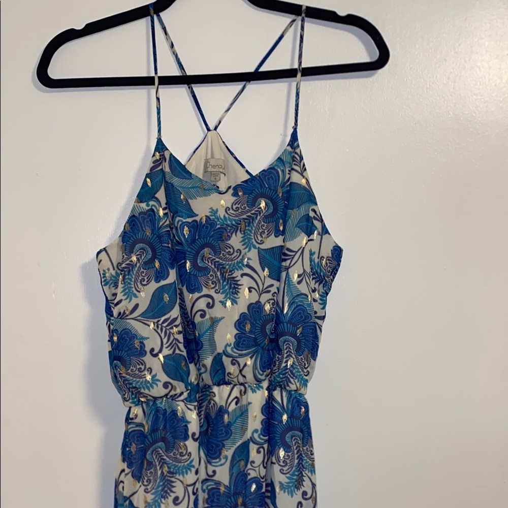 Floral Blue and White Spaghetti Strap Dress